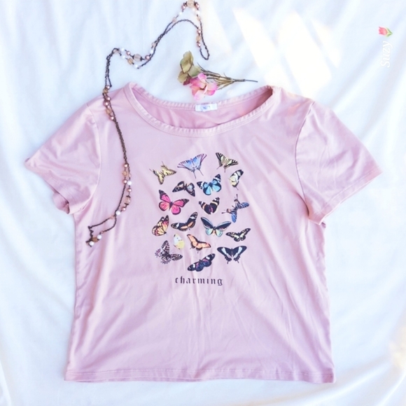 Ardene Tops - ARDENE "Charming" Pink Butterfly Graphic Tee
